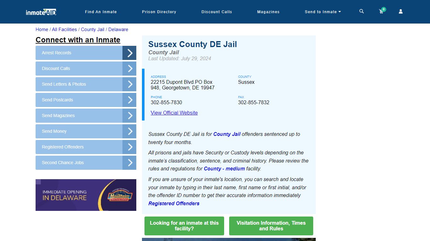 Sussex County DE Jail - Inmate Locator